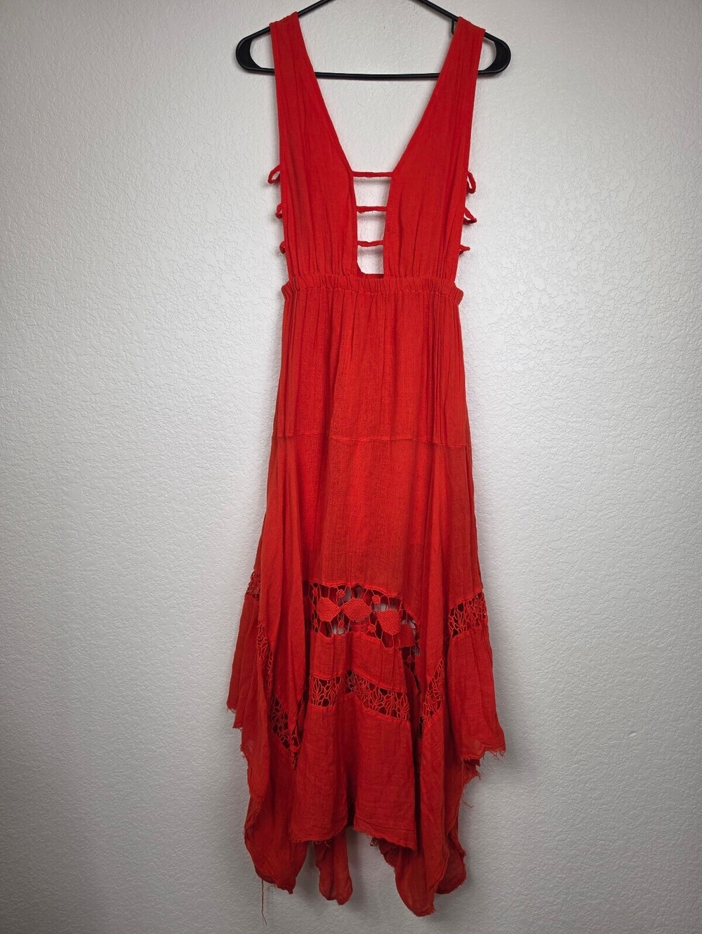 Free People FP One Red Boho Maxi Dress with Cutouts